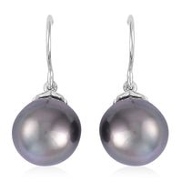 Tahitian Cultured Pearl Drop Earrings in Rhodium Over Sterling Silver