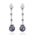 Tahitian Cultured Pearl and Multi Gemstone Dangle Earrings in Rhodium Over Sterling Silver 0.30 ctw - Sticky add to cart bar
