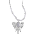 Lab Created White Cat's Eye and Austrian Crystal Elephant Pendant with Necklace in Silvertone 28-30 Inches - Sticky add to cart bar