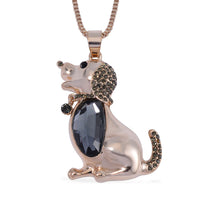Silver Grey Color Glass, Black and Grey Austrian Crystal Dog Pendant Necklace (28-30 Inches) in Goldtone