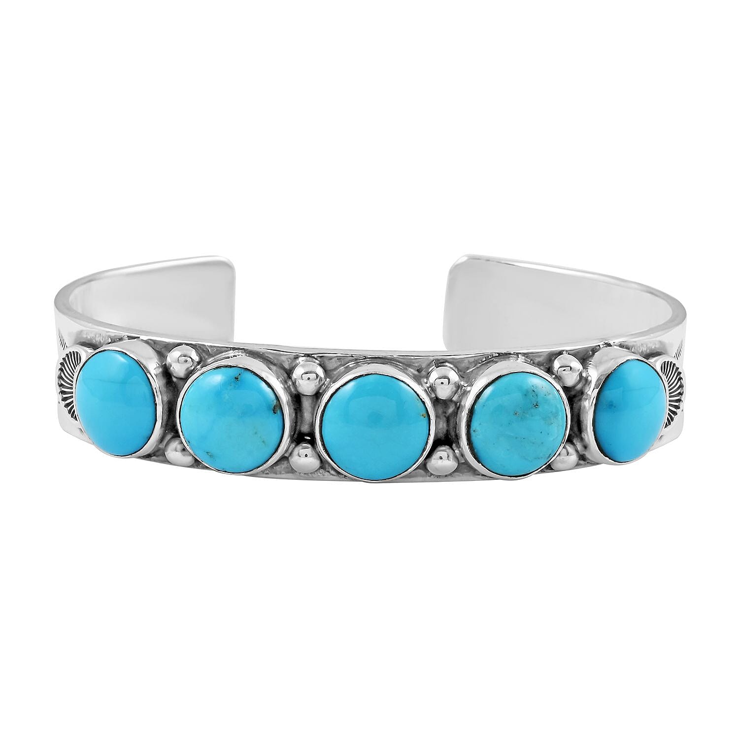 Santa Fe Style Kingman Turquoise Bracelet in Sterling Silver 19.35 ctw