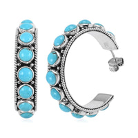 Santa Fe Style Kingman Turquoise Earrings in Sterling Silver 19.20 ctw