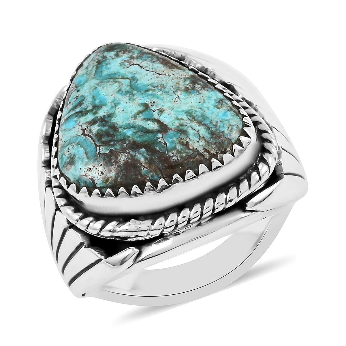 Santa Fe Style Kingman Turquoise Ring in Sterling Silver (Size 9.0) 5.65 ctw