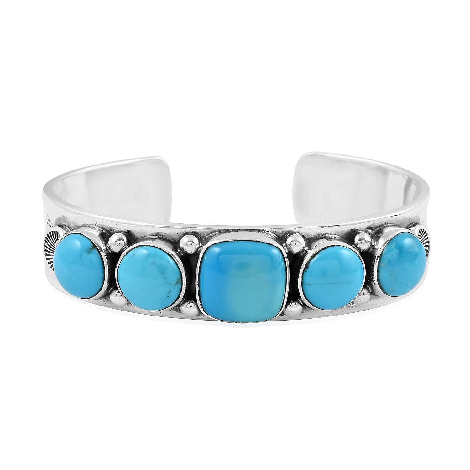Santa Fe Style Kingman Turquoise Bracelet in Sterling Silver 22.00 ctw