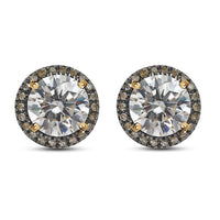 Luxoro 10K Yellow Gold Moissanite and Natural Champagne Diamond Double Halo Stud Earrings 2.60 ctw