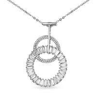 Austrian Crystal and White Glass 2 Open Circle Pendant with Necklace in Silvertone 28-30 Inches