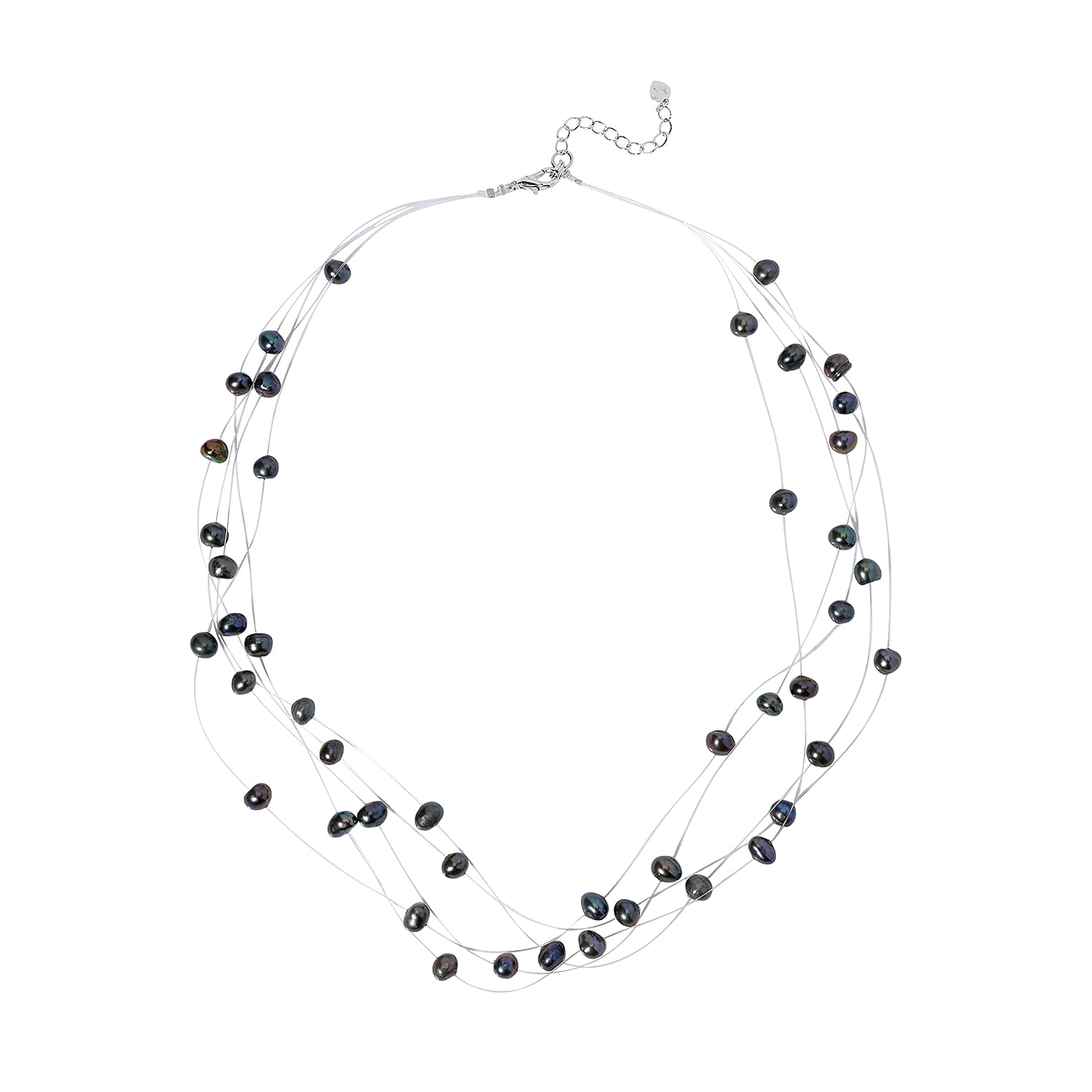 Peach Freshwater Pearl Station Necklace (18-20 Inches) in Silvertone