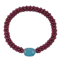 Amazonite, Mozambique Garnet Beaded Stretch Bracelet in Silvertone (6.00 In) 95.00 ctw