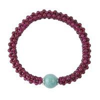 Amazonite and Mozambique Garnet Beaded Stretch Bracelet in Silvertone 99.00 ctw