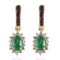 AAA Kagem Zambian Emerald, Brown and White Zircon Halo Earrings in Vermeil Yellow Gold Over Sterling Silver 0.75 ctw - Sticky add to cart bar
