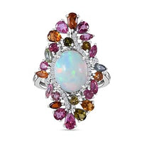 Ethiopian Welo Opal and Multi Gemstone 5.25 ctw Ring in Platinum Over Sterling Silver (Size 6.5)