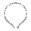 Green Glass and White Austrian Crystal Cable Link Chain with Snake Head & Tail Necklace 22 Inches in Silvertone - Sticky add to cart bar