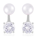 Simulated Diamond and Freshwater Pearl Earrings in Rhodium Over Sterling Silver 1.50 ctw - Sticky add to cart bar
