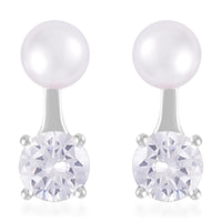 Simulated Diamond and Freshwater Pearl Earrings in Rhodium Over Sterling Silver 1.50 ctw