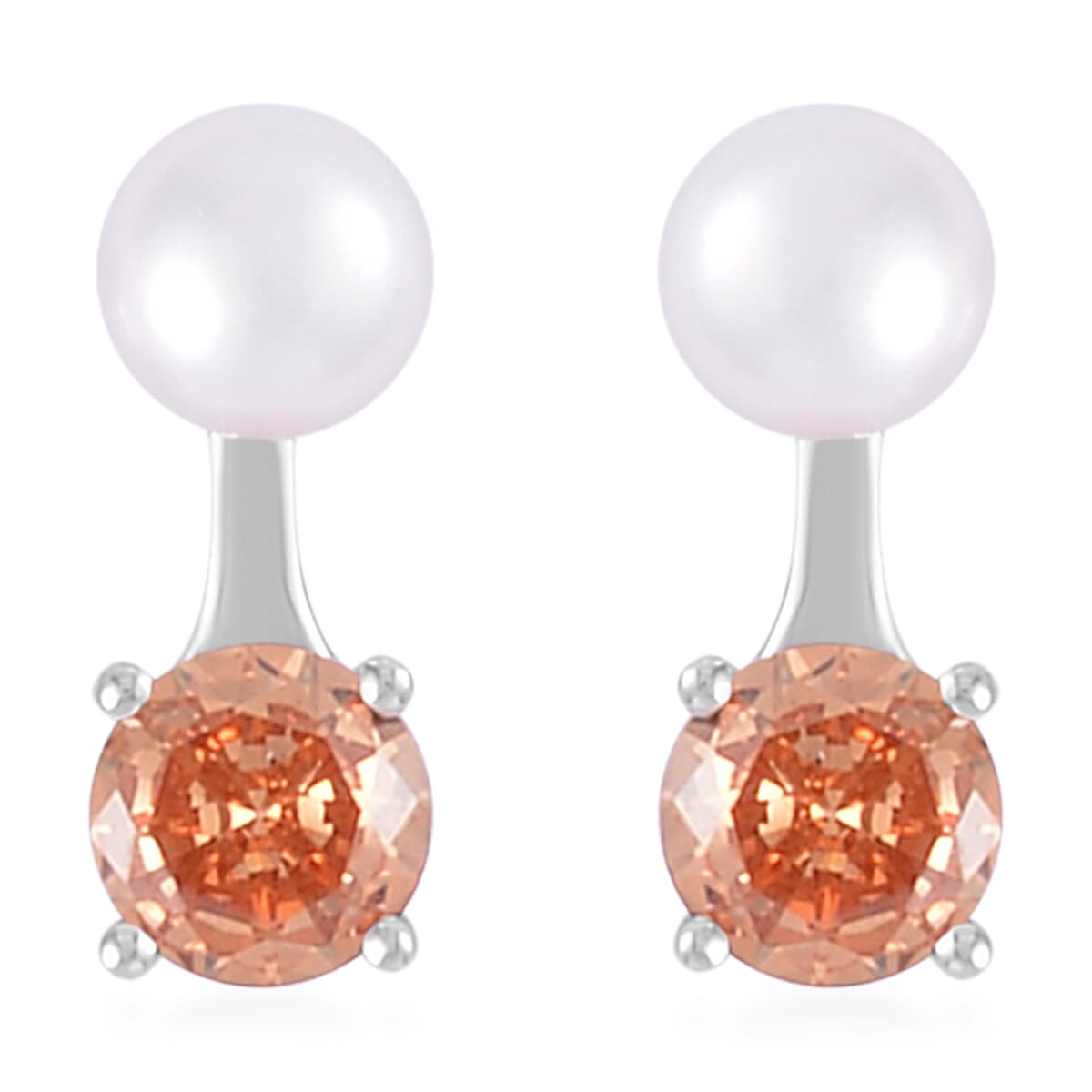 Simulated Diamond and Freshwater Pearl Earrings in Rhodium Over Sterling Silver 1.50 ctw