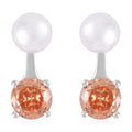 Simulated Diamond and Freshwater Pearl Earrings in Rhodium Over Sterling Silver 1.50 ctw - Sticky add to cart bar