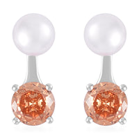 Simulated Diamond and Freshwater Pearl Earrings in Rhodium Over Sterling Silver 1.50 ctw