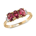 Luxoro 10K Yellow Gold Premium Ouro Fino Rubellite and G-H I3 Diamond 3 Stone Ring 1.50 ctw - Sticky add to cart bar
