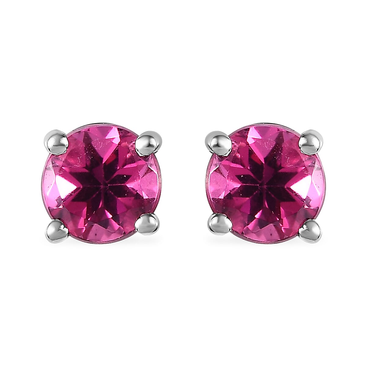 Premium Ouro Fino Rubellite Solitaire Stud Earrings in Platinum Over Sterling Silver 0.50 ctw