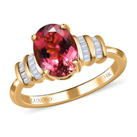 Luxoro 14K Yellow Gold AAA Ouro Fino Rubellite and G-H I3 Diamond Ring 2.30 ctw