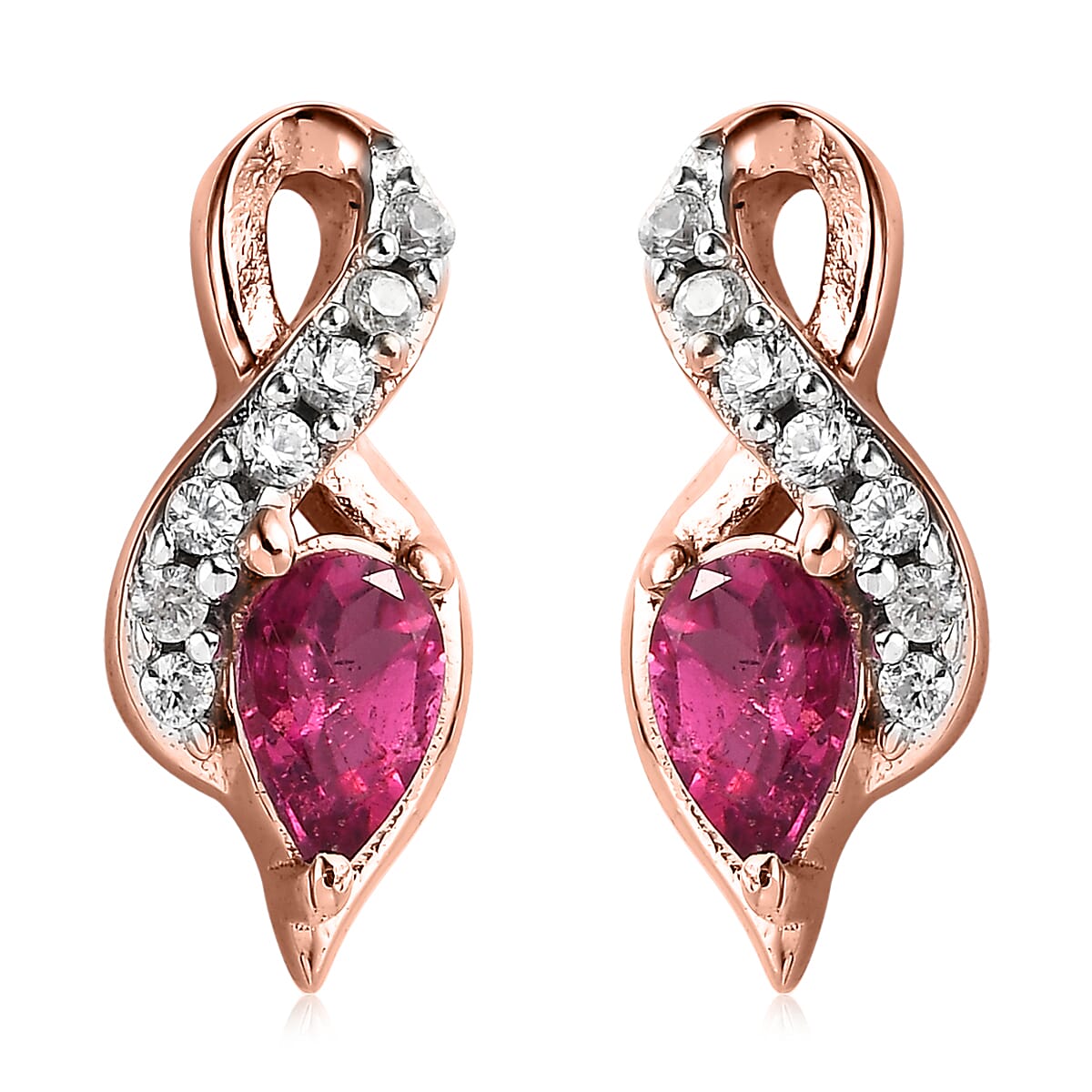Premium Ouro Fino Rubellite and White Zircon Earrings in Vermeil Rose Gold Over Sterling Silver 0.65 ctw