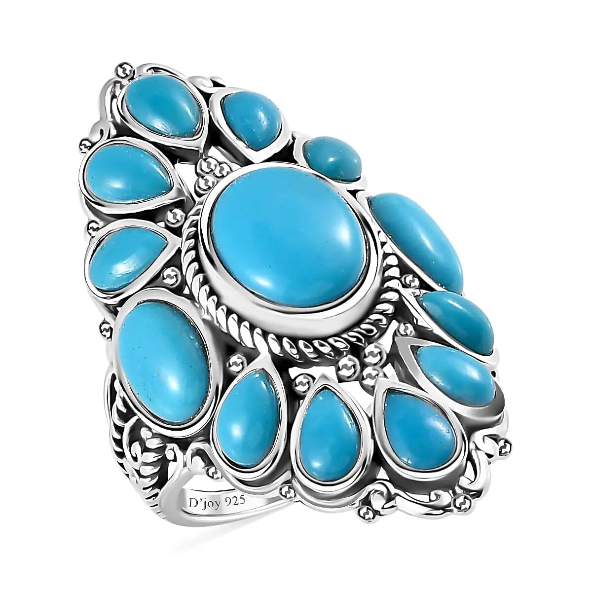 Artisan Crafted Sleeping Beauty Turquoise Floral Ring in Sterling Silver 5.35 ctw