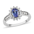 Tanzanite and Moissanite Sunburst Ring in Platinum Over Sterling Silver 1.25 ctw - Sticky add to cart bar