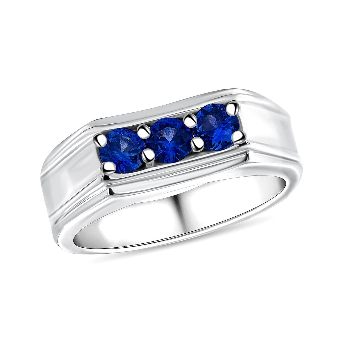 Ceylon Blue Sapphire Men's Ring in Platinum Over Sterling Silver (Size 10.0) 0.90 ctw