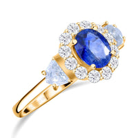 Luxoro 10K Yellow Gold AAA Ceylon Blue Sapphire and Moissanite Halo Ring (Size 10.0) 1.25 ctw