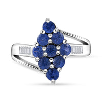 Ceylon Blue Sapphire and White Zircon 1.60 ctw Ring in Platinum Over Sterling Silver (Size 10.0)