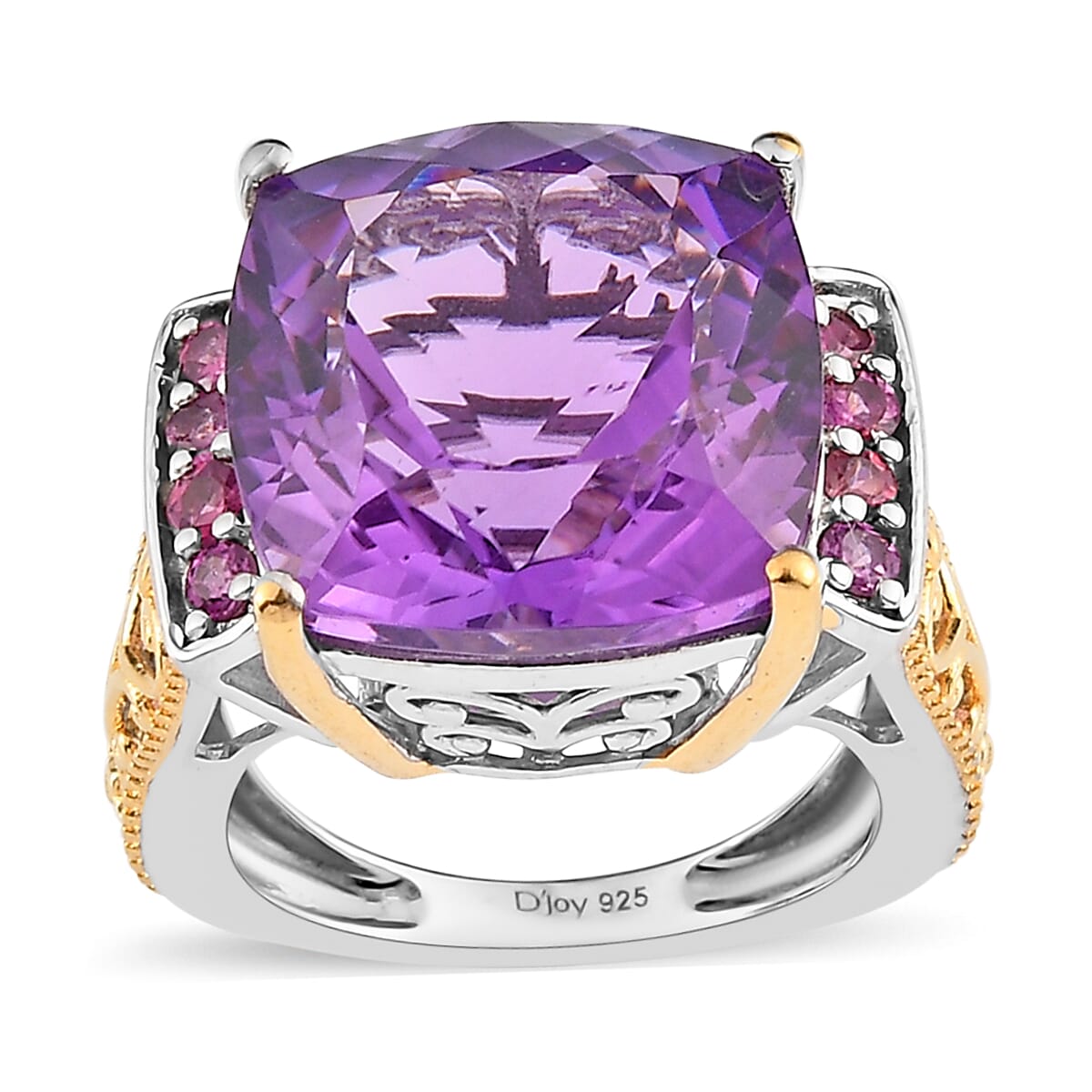 African Amethyst and Orissa Rhodolite Garnet Ring in Vermeil YG and Platinum Over Sterling Silver 13.60 ctw