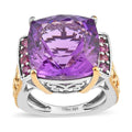 African Amethyst and Orissa Rhodolite Garnet Ring in Vermeil YG and Platinum Over Sterling Silver 13.60 ctw - Sticky add to cart bar