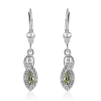 Green Tanzanite and White Zircon Dangling Earrings in Platinum Over Sterling Silver 0.65 ctw