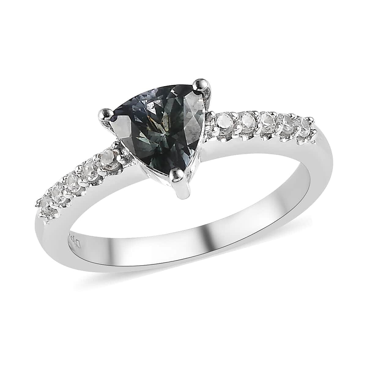 Green Tanzanite, White Zircon Ring in Platinum Over Sterling Silver (Size 6.0) 1.25 ctw