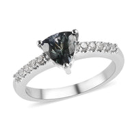 Green Tanzanite, White Zircon Ring in Platinum Over Sterling Silver (Size 6.0) 1.25 ctw
