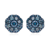 Blue Diamond Floral Stud Earrings in Platinum Over Sterling Silver 1.00 ctw