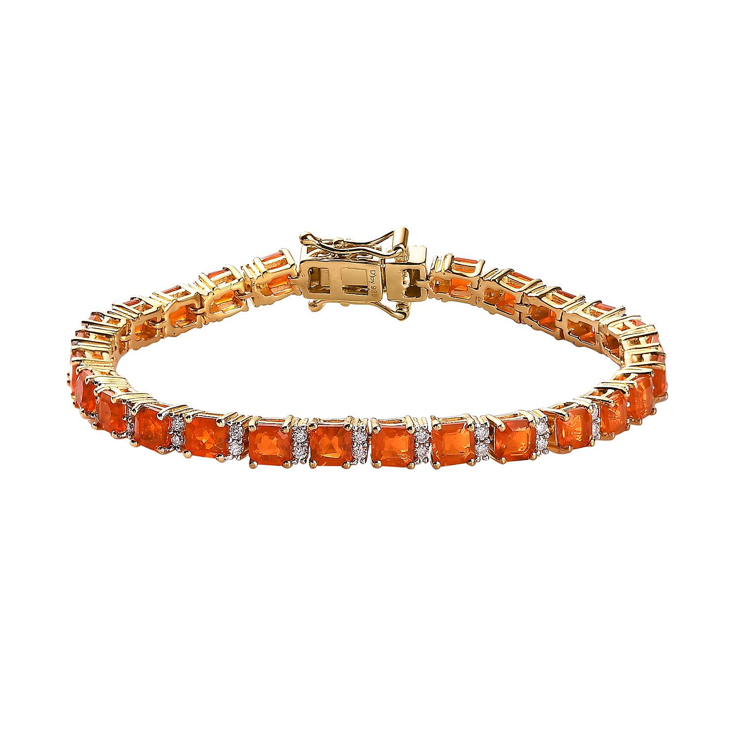 AAA Crimson Fire Opal and Moissanite Bracelet in Vermeil Yellow Gold Over Sterling Silver (6.50 In) 6.80 ctw