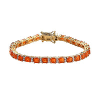 AAA Crimson Fire Opal and Moissanite Bracelet in Vermeil Yellow Gold Over Sterling Silver (6.50 In) 6.80 ctw