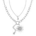 Austrian Crystal Cable Chain Necklace with Sunburst Charm 20-22 Inches in Silvertone - Sticky add to cart bar