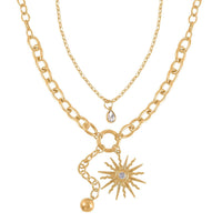 Austrian Crystal Cable Chain Necklace with Sunburst Charm 20-22 Inches in Silvertone