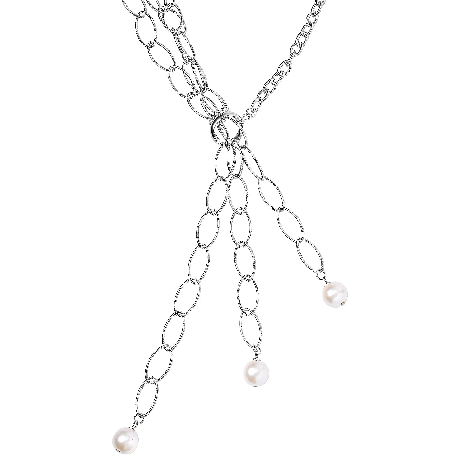 Simulated Pearl Glass Necklace 20-22 Inches in Silvertone
