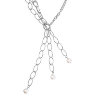 Simulated Pearl Glass Necklace 20-22 Inches in Silvertone