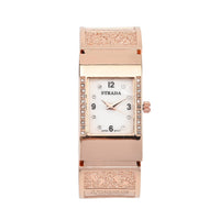 Strada Austrian Crystal Japanese Movement Footprint Pattern Bangle Watch in Rosetone (6.50 In)
