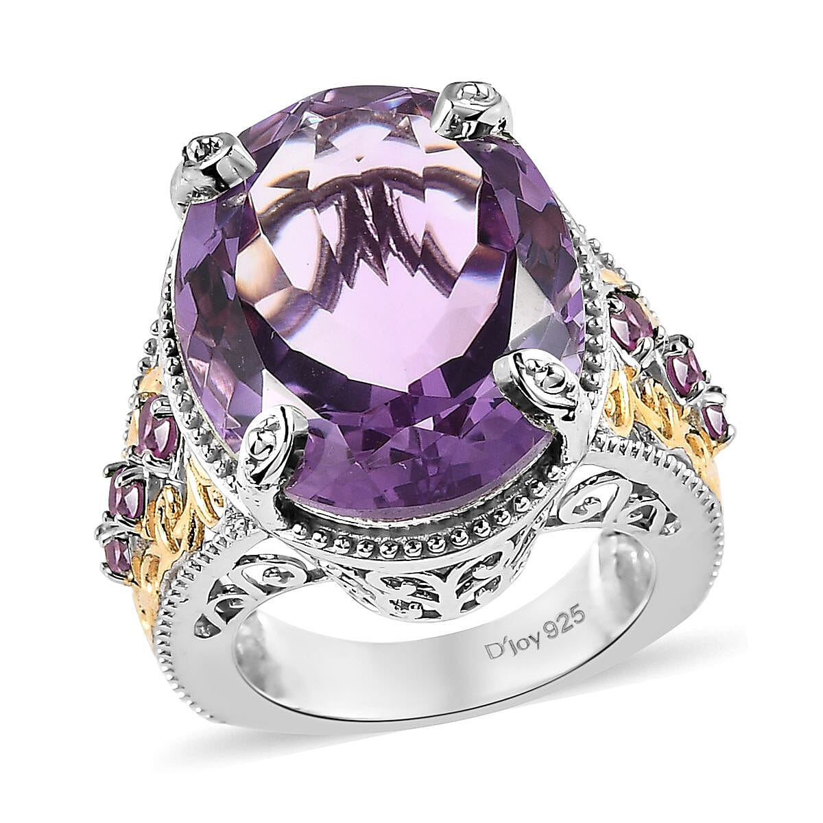Rose De France Amethyst and Orissa Rhodolite Garnet Ring in Vermeil YG and Platinum Over Sterling Silver 15.90 ctw