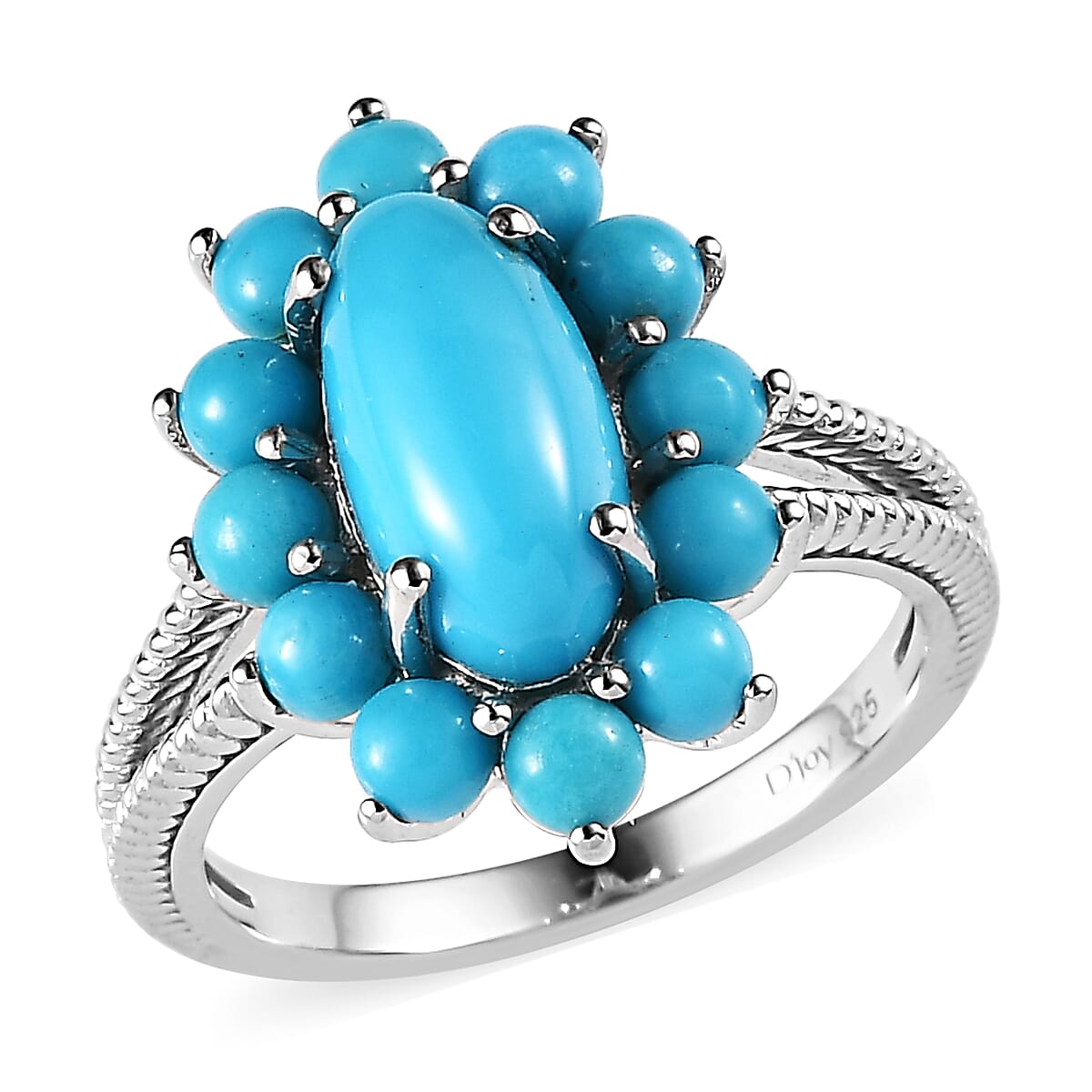Premium Sleeping Beauty Turquoise Split Shank Ring in Platinum Over Sterling Silver 3.60 ctw
