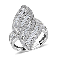 One Time Only Diamond Cluster Ring in Platinum Over Sterling Silver (Size 10.0) 1.50 ctw