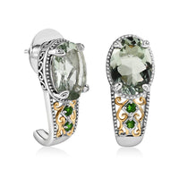 Montezuma Prasiolite and Chrome Diopside J-Hoop Earrings in Vermeil YG and Platinum Over Sterling Silver 10.90 ctw