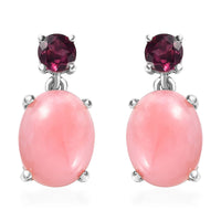 Premium Peruvian Pink Opal and Orissa Rhodolite Garnet Drop Earrings in Platinum Over Sterling Silver 5.00 ctw