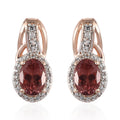 Red Rose Apatite and White Zircon Omega Clip Earrings in Vermeil Rose Gold Over Sterling Silver 2.00 ctw - Sticky add to cart bar