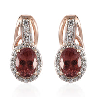 Red Rose Apatite and White Zircon Omega Clip Earrings in Vermeil Rose Gold Over Sterling Silver 2.00 ctw